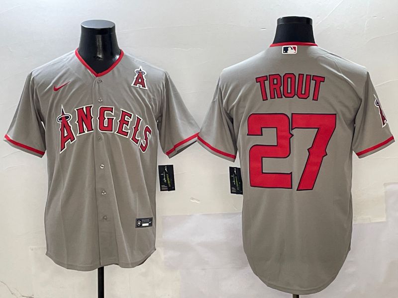 Men Los Angeles Angels #27 Trout Grey Game 2025 Nike MLB Jersey style 6->nfl hats->Sports Caps